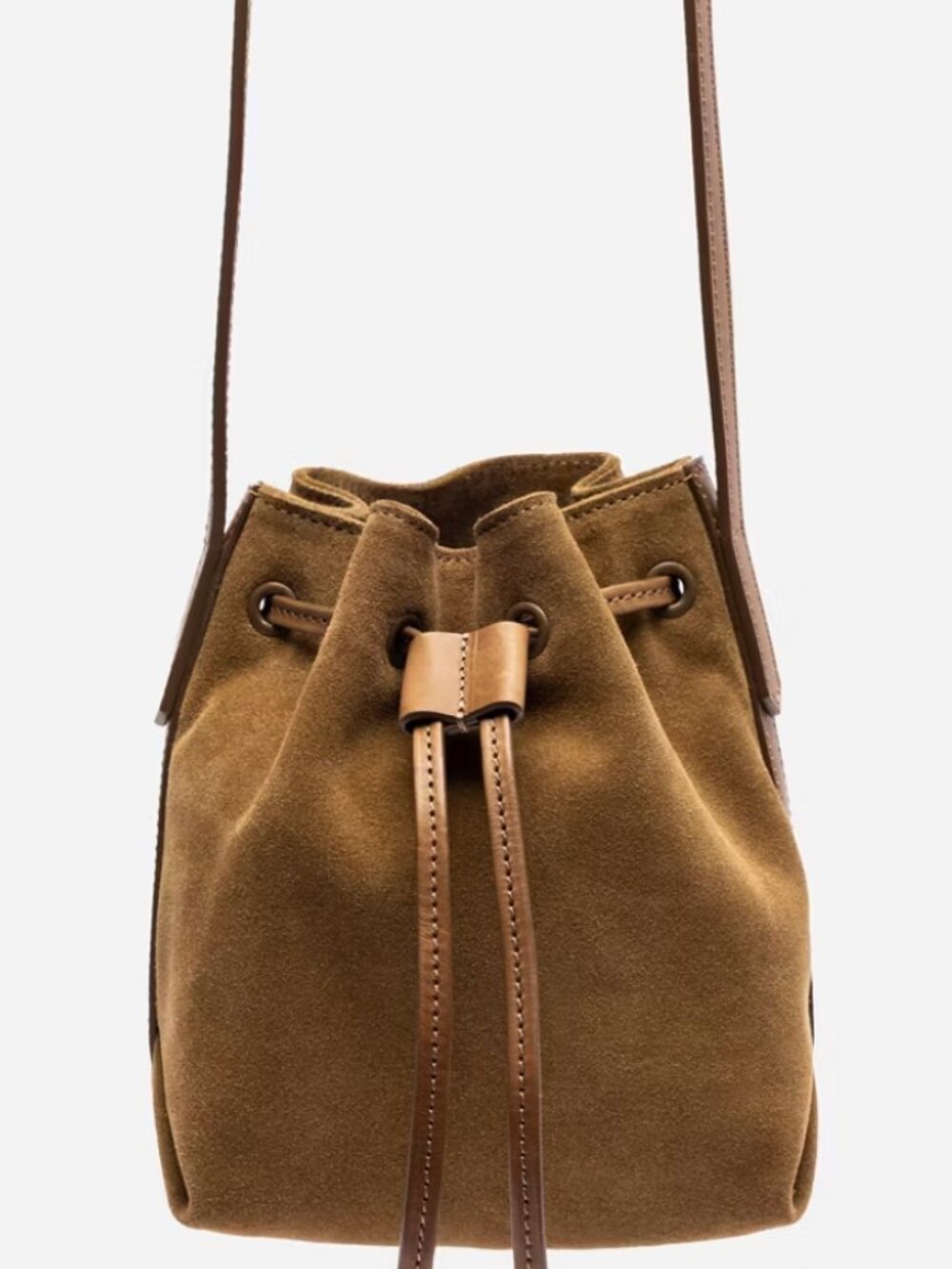 Johnny Was NEW ITALIAN SUEDE CROSSBODY BUCKETBAG, Color: Army Olive